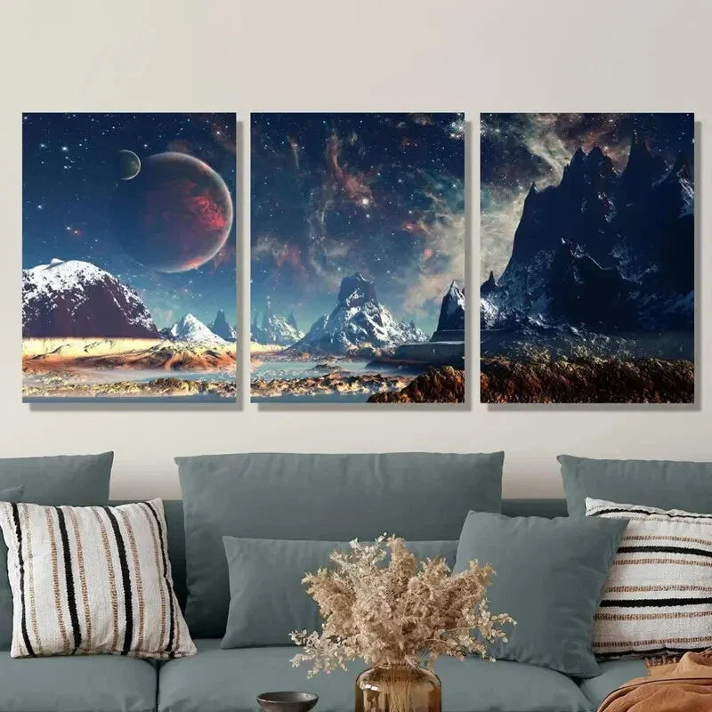 3pcs Fantasy Sci-Fi Landscape, Metal Print Ready to Hang Art