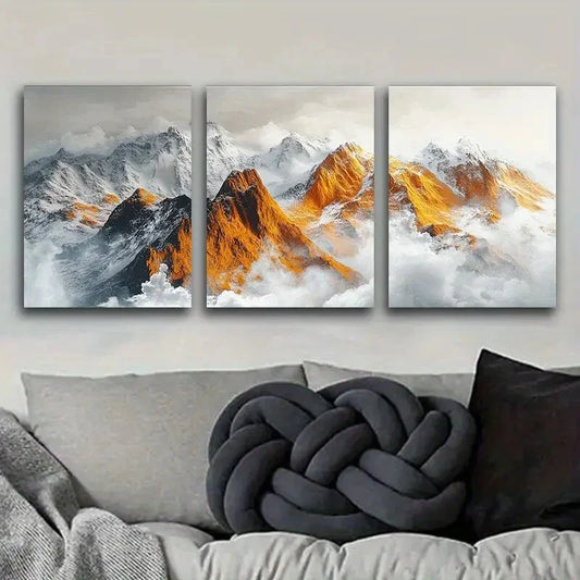3pcs  Golden and Silvery Mountains  Metal Print Ready to Hang Art