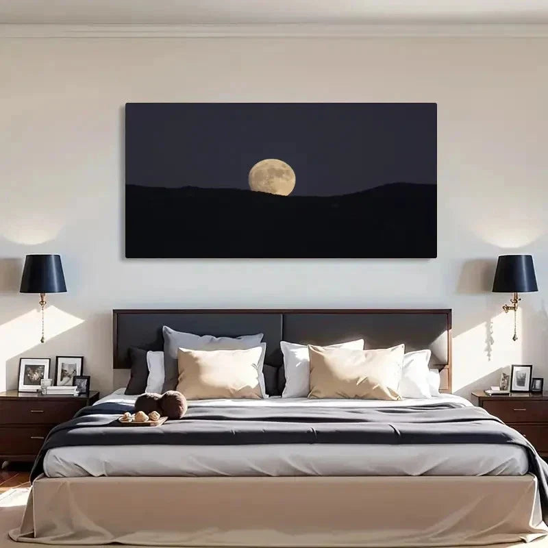 Serene Moonlit Mountains Wall Art Canvas Office Home Room Framed 120x60cm