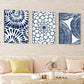 3pcs Abstract Geometric Navy Blue Floral Design Wall Art Set Canvas Framed 40x60cm - High Quality Print 100% Australian Made Wall Canvas Ready to Hang