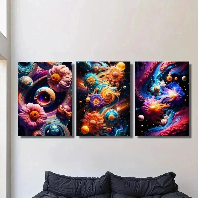 3pcs Vortex and Flower Abstract Illustration Wall Art Set Canvas Framed 40x60cm - High Quality Print 100% Australian Made Wall Canvas Ready to Hang