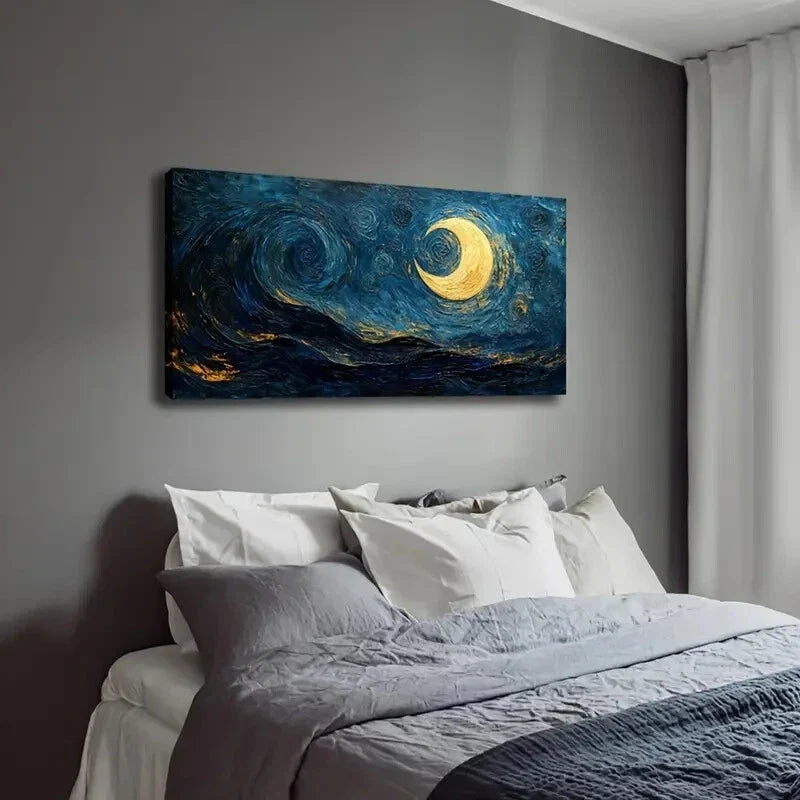 Starry Night Sky Swirl Design Wall Art Canvas Office Home Room Framed 120x60cm