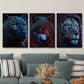 3pcs Black Panther, Wolf &amp; Lion, Neon Metal Print Ready to Hang Art