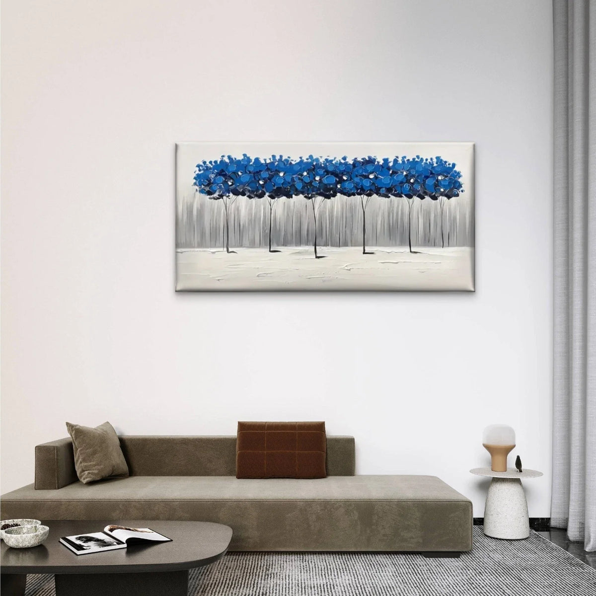 Blue Tree Abstract Wall Art Canvas Office Home Room Framed 80x45cm