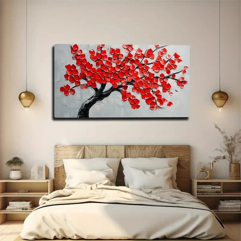 Black Tree Branches Red Wall Art Canvas Office Home Room Framed 120x60cm