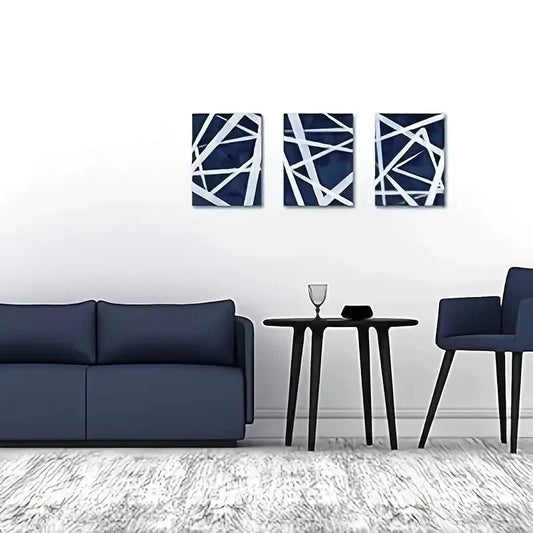 3pcs  Blue Abstract Geometric   Metal Print Ready to Hang Art