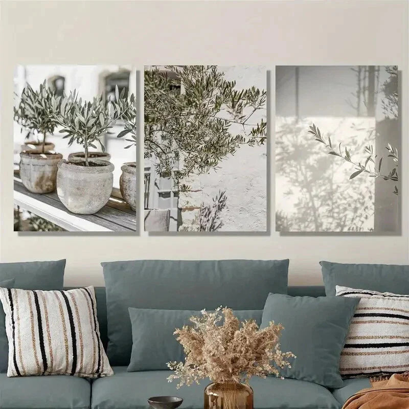 3pcs olive branch printing, olive tree close-up Metal Print Ready to Hang Art