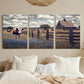 3pcs Texas Longhorn Cow Barn & Fence, Brown Metal Print Ready to Hang Art