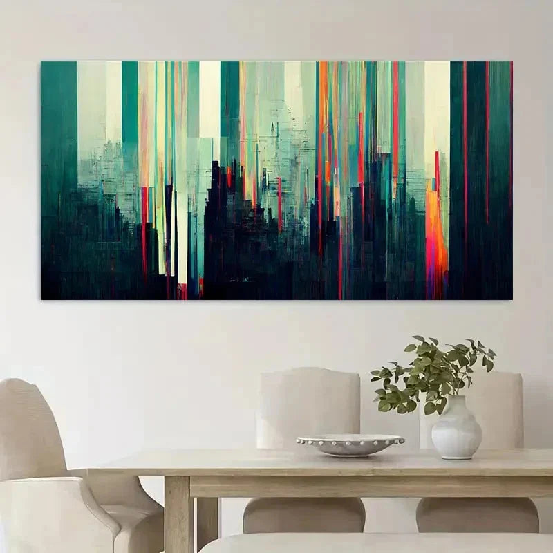 Vibrant Abstract Cityscape Wall Art Canvas Office Home Room Framed 120x60cm