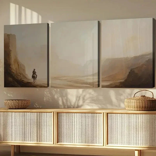 3pcs American Canyon Landscape Horse Vintage Wall Art Set Canvas Framed 40x60cm - High Quality Print 100% Australian Made Wall Canvas Ready to Hang