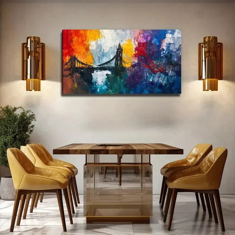 Abstract Suspension Bridge Wall Art Canvas Office Home Room Framed 80x45cm