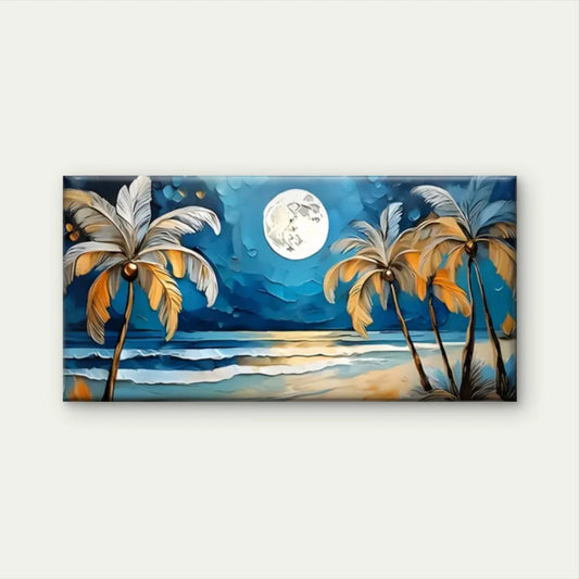 Palm Trees Moon Night Wall Art Canvas Office Home Room Framed 80x45cm