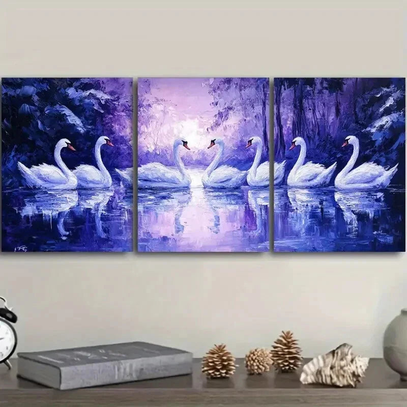 3pcs Featuring a Group of Swans on a Lake  Wall Art Set Canvas Framed 40x60cm - High Quality Print 100% Australian Made Wall Canvas Ready to Hang