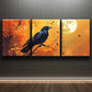3pcs Tranquil Moonlit Crow Orange Themed Metal Print Ready to Hang Art