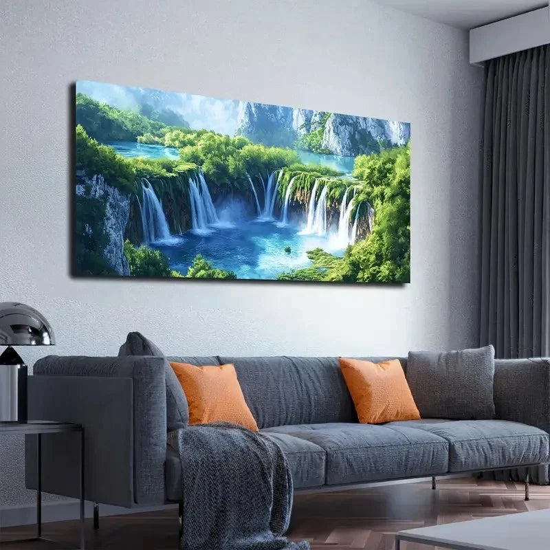 Nature Waterfall Landscape Wall Art canvas office home room framed 120x60cm