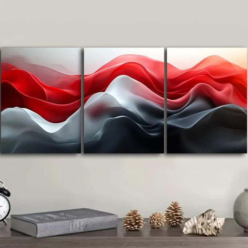 3pcs Red and Black Waves Design Mixed Colors  Wall Art Set Canvas Framed 40x60cm - High Quality Print 100% Australian Made Wall Canvas Ready to Hang