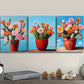 3pcs Vibrant Cactus & Flower Metal Print Ready to Hang Art