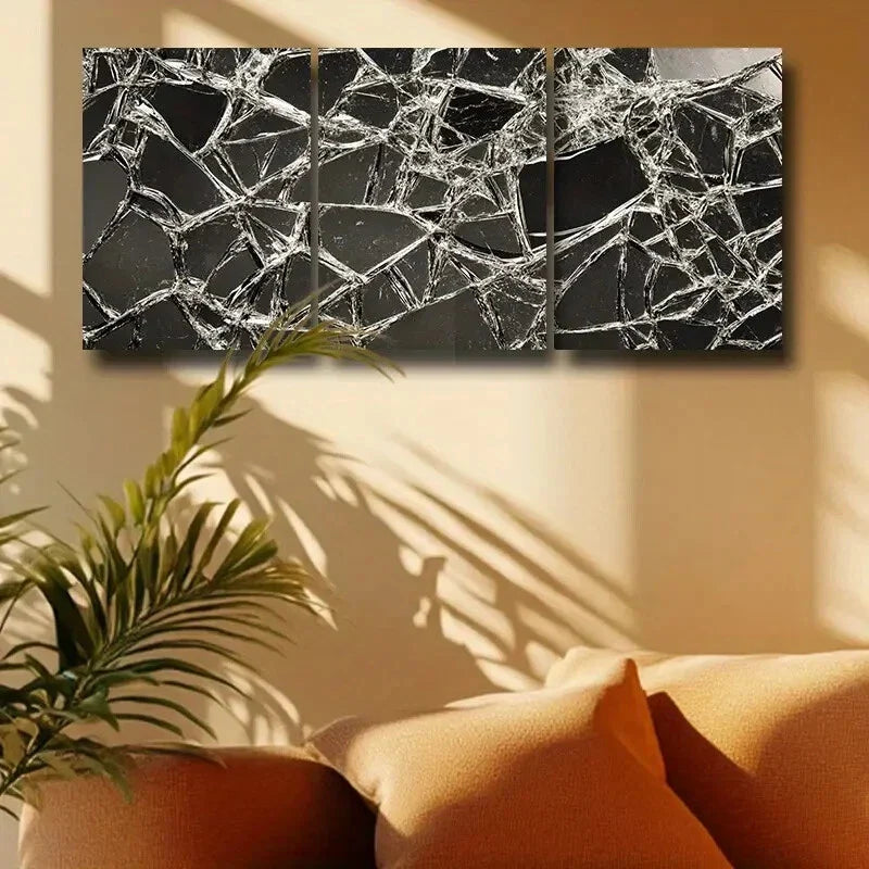 3pcs Shattered Glass Design Metal Print Ready to Hang Art