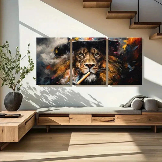3pcs Lion Artistic Painting Metal Print Ready to Hang Art