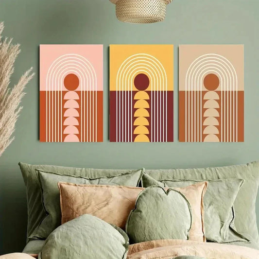 3pcs Sunrise and Sunset Modern Geometry Metal Print Ready to Hang Art