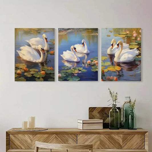 3pcs Swan Gallery Romantic Painting Vintage Metal Print Ready to Hang Art