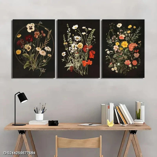 3pcs Floral Art Nature Art Vintage Gothic Metal Print Ready to Hang Art