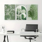 3pcs Abstract Green Leaves & Lady Face White Metal Print Ready to Hang Art