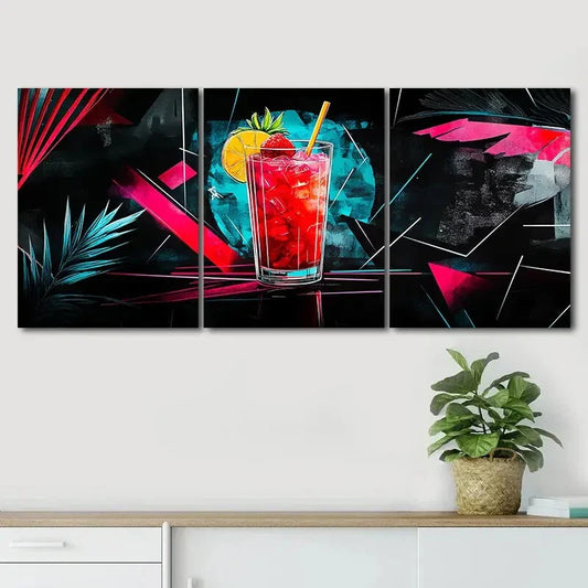 3pcs Delicious Drink Strawberry Red Perfect Wall Art Set Canvas Framed 40x60cm - High Quality Print 100% Australian Made Wall Canvas Ready to Hang