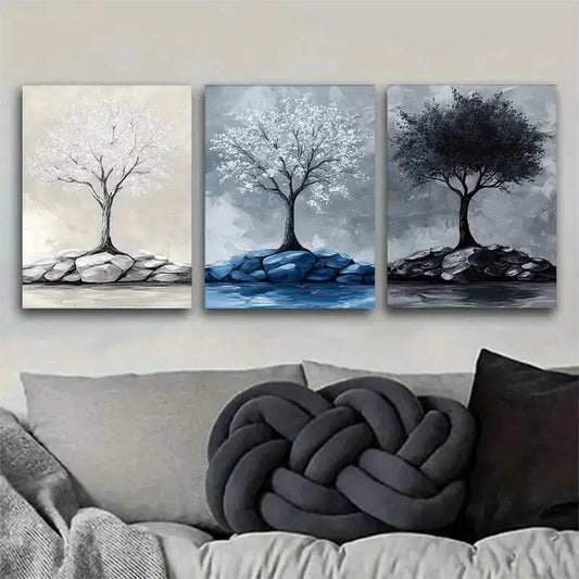 3pcs "Trio of Abstract Tree Canvas Art" Metal Print Ready to Hang Art