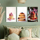 3pcs Strawberry Muffins and Strawberry Pancake Metal Print Ready to Hang Art