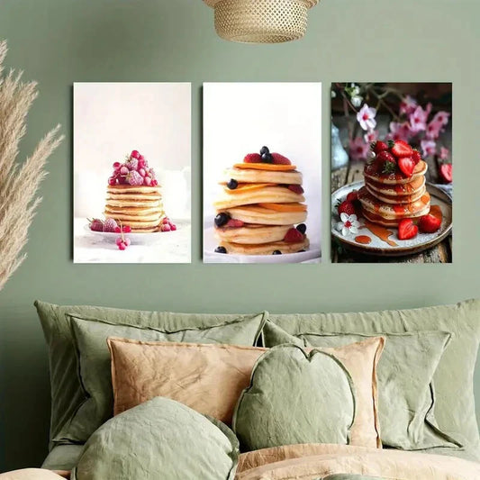 3pcs Strawberry Muffins and Strawberry Pancake Metal Print Ready to Hang Art