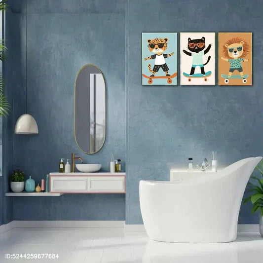 3pcs Animal Portrait art posters Cool Skateboard Metal Print Ready to Hang Art