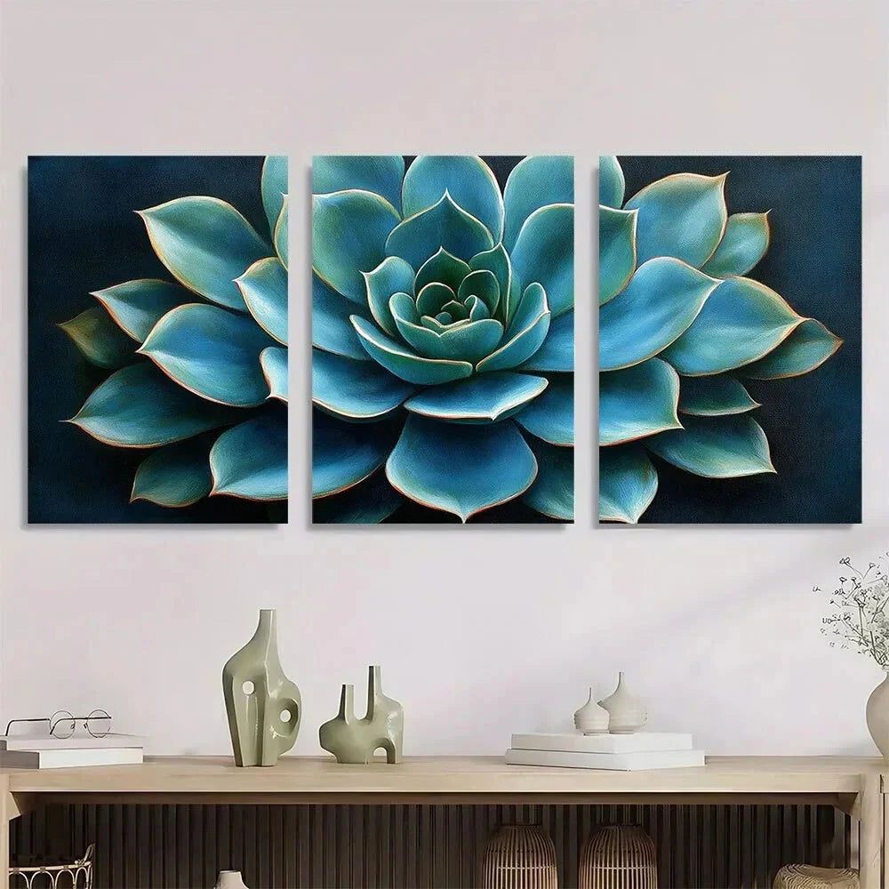 3pcs Green Plant Oil Painting Metal Print Ready to Hang Art