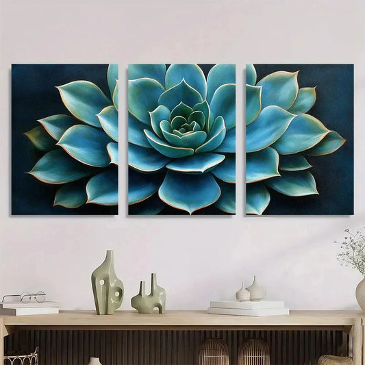 3pcs Green Plant Oil Painting Metal Print Ready to Hang Art
