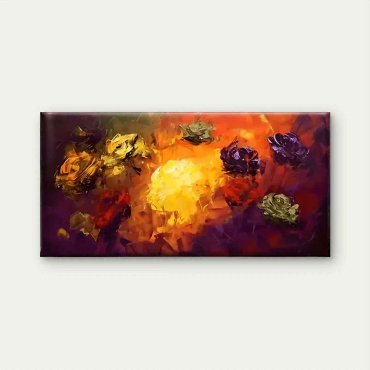 Yellow Purple Flowers Modern Wall Art Canvas Office Home Room Framed 80x45cm