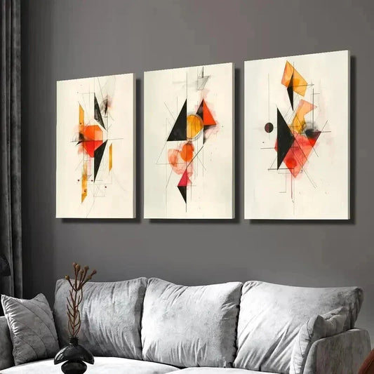 3pcs Retro Abstract Geometric Shapes Wall Art Set Canvas Framed 40x60cm - High Quality Print 100% Australian Made Wall Canvas Ready to Hang