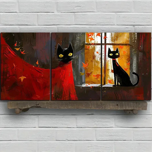 3pcs Black Cat Stunning Yellow Eyes Metal Print Ready to Hang Art