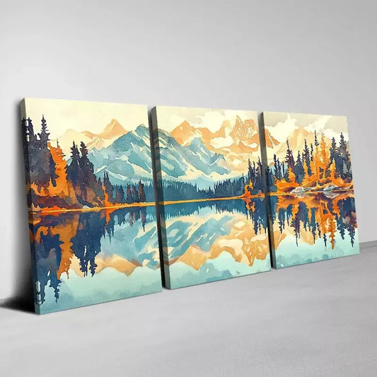 3pcs Trees, Lakes, Water, And Mountains View Wall Art Set Canvas Framed 40x60cm - High Quality Print 100% Australian Made Wall Canvas Ready to Hang
