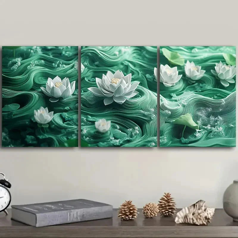 3pcs White for Lotus Flower Design, Wall Art Set Canvas Framed 40x60cm - High Quality Print 100% Australian Made Wall Canvas Ready to Hang