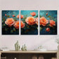 3pcs Vibrant Rose Oil Painting Metal Print Ready to Hang Art