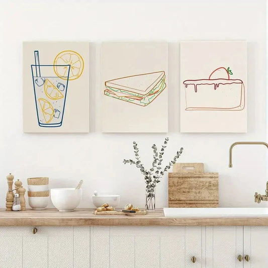 3pcs Kitchen Doodle and kitchen Dining Metal Print Ready to Hang Art