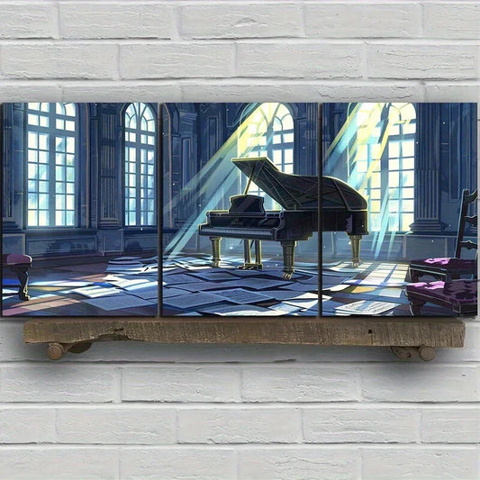 3pcs Old Piano Sun Light Big Windows Metal Print Ready to Hang Art