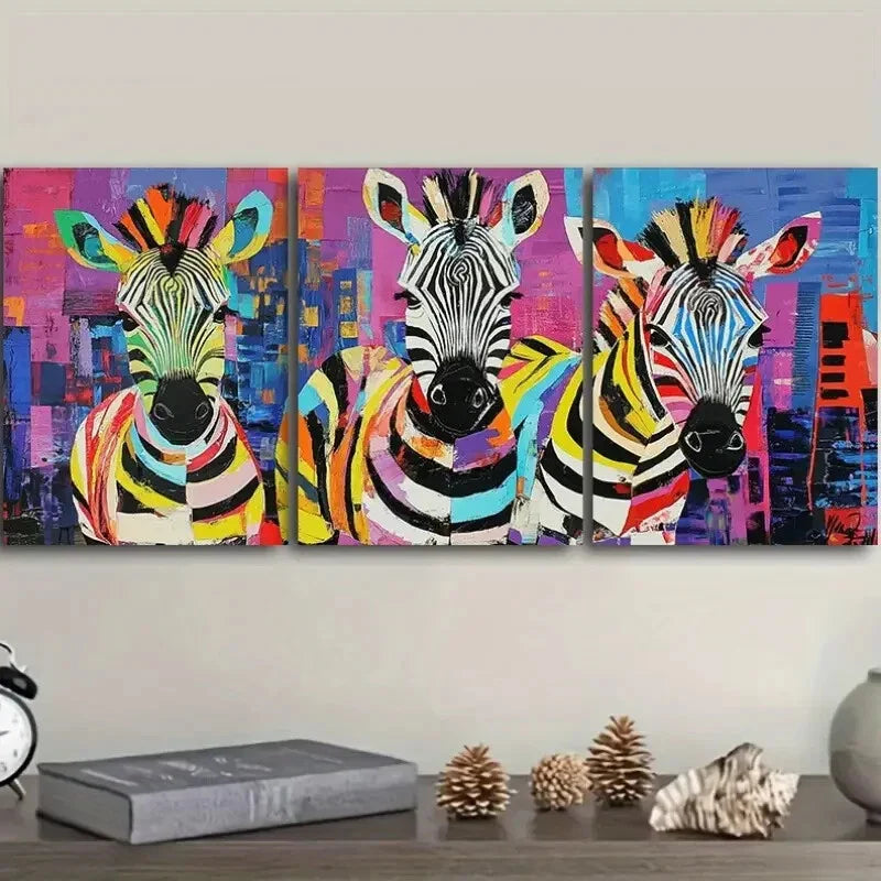 3pcs Cute baby zebra  Wall Art Set Canvas Framed 40x60cm - High Quality Print 100% Australian Made Wall Canvas Ready to Hang