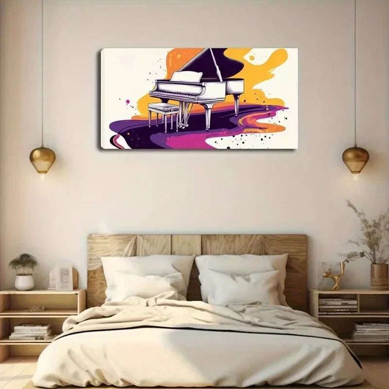 Featuring a Triangular Piano Wall Art Canvas Office Home Room Framed 80x45cm