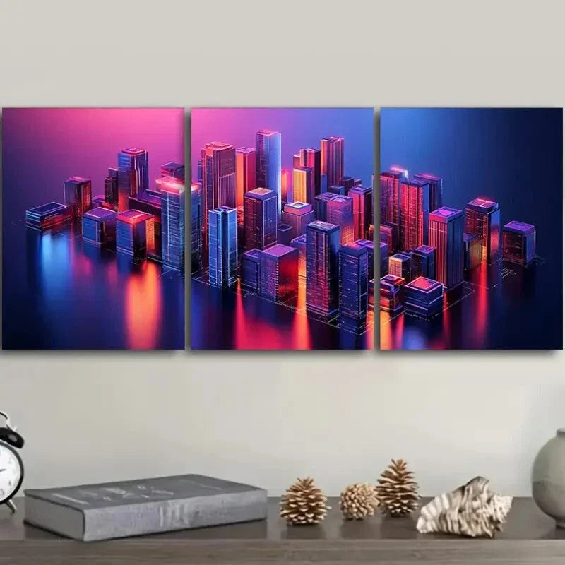 3pcs Modern Vibrant Urban Decor Cityscape Wall Art Set Canvas Framed 40x60cm - High Quality Print 100% Australian Made Wall Canvas Ready to Hang