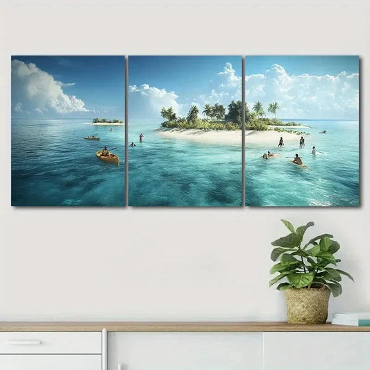 3pcs Tropical Islands Beautiful Nature Perfect Wall Art Set Canvas Framed 40x60cm - High Quality Print 100% Australian Made Wall Canvas Ready to Hang