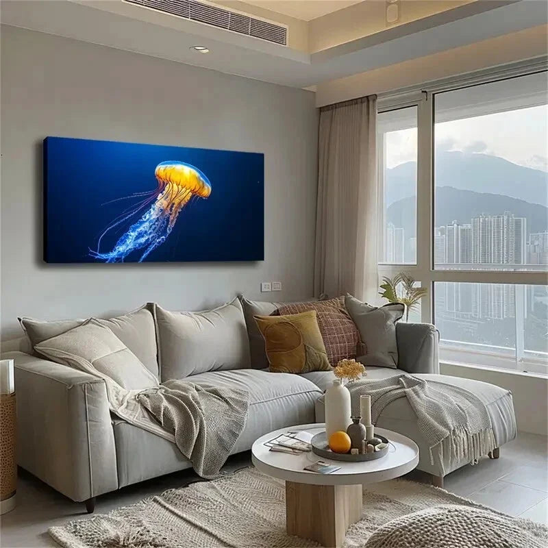 Blue Ocean Jellyfish Body Wall Art Canvas Office Home Room Framed 120x60cm