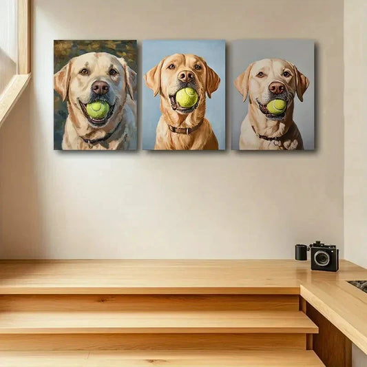 3pcs Labrador with Ball Metal Print Ready to Hang Art