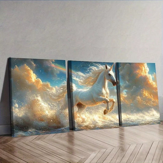 3pcs Rainbow Unicorn Sky Clouds Nature    Wall Art Set Canvas Framed 40x60cm - High Quality Print 100% Australian Made Wall Canvas Ready to Hang