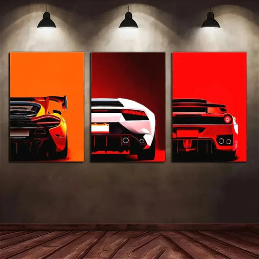 3pcs Modern Cool Sports Cars Art Posters Metal Print Ready to Hang Art